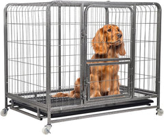 PETS Dog Cage - Heavy-Duty Metal Dog Crate for Small & Medium Dogs - Open-Top Design with Lockable Door, Removable Tray & Universal Wheels, Dog Kennel for Indoor & Outdoor Use (Silver, Medium)