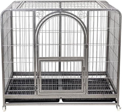 Large dog cage with Open-top design, Lockable door, Removable tray, and Universal wheels, Heavy-duty metal dog cage for medium to large breeds, Suitable for indoor & outdoor use 125 cm (Silver)