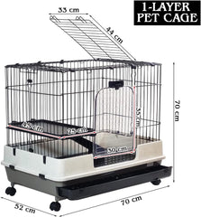 Portable Bunny Cage with Universal wheels, Pull-out Tray, Open-Top & Transparent Access Door, 70 cm Indoor Outdoor Cage for Rabbits, Ferret, and Small pets, Rabbit Cage with Ladder (Black)