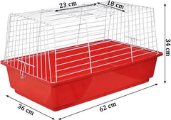 Rabbit cage with Open-top design, Leak-proof base, Durable metal wire, and Detachable design, Plastic rabbit cage for hamsters, Guinea pigs, and Other small pets, Easy to clean 62 cm (Red)