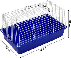 Rabbit cage with Open-top design, Leak-proof base, Durable metal wire, and Detachable design, Plastic rabbit cage for hamsters, Guinea pigs, and Other small pets, Easy to clean 62 cm (Blue)