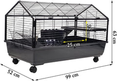 Rabbit cage with Water feeder, Feeding bowls, Climbing ladder, Leak-proof plastic, and Universal wheels, Detachable pet cage for indoor/outdoor use, Ideal for small pets 99 cm (Black)
