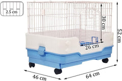 Rabbit cage with Metal wire construction, Secure door lock, Removable tray, and Universal wheels, Durable pet cage for Rabbits and Hamsters, Ideal for indoor/outdoor, Easy to clean 64 cm (Blue)
