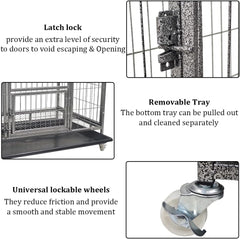 PETS Dog Cage - Heavy-Duty Metal Dog Crate for Small & Medium Dogs - Open-Top Design with Lockable Door, Removable Tray & Universal Wheels, Dog Kennel for Indoor & Outdoor Use (Silver, Medium)