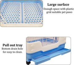 Rabbit cage with Metal wire construction, Secure door lock, Removable tray, and Universal wheels, Durable pet cage for Rabbits and Hamsters, Ideal for indoor/outdoor, Easy to clean 64 cm (Blue)