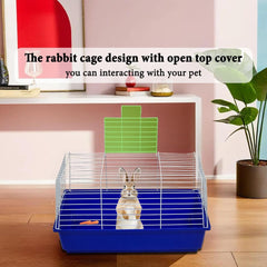 Rabbit cage with Open-top design, Leak-proof base, Durable metal wire, and Detachable design, Plastic rabbit cage for hamsters, Guinea pigs, and Other small pets, Easy to clean 62 cm (Blue)