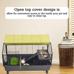 Rabbit cage with Water feeder, Feeding bowls, Climbing ladder, Leak-proof plastic, and Universal wheels, Detachable pet cage for indoor/outdoor use, Ideal for small pets 99 cm (Black)