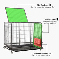 PETS Dog Cage - Heavy-Duty Metal Dog Crate for Small & Medium Dogs - Open-Top Design with Lockable Door, Removable Tray & Universal Wheels, Dog Kennel for Indoor & Outdoor Use (Silver, Medium)