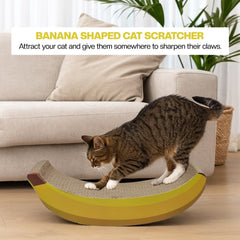 Cat scratching board with Banana design and Catnip, Heavy-duty corrugated paper scratcher for Kittens & Adult cats, Reversible cat scratch pad for claw grinding, 45 cm (Yellow)