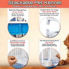 Large 3-Tier Pet Partition Cage with Wheels, Stackable Metal Animal Cage for Cats, Dogs, Rabbits, Birds and Small Pets, Multi-Compartment Breeding Kennel with Removable Trays, Lockable Doors, Indoor Pet Shop Home Use