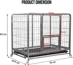 PETS Dog Cage - Heavy-Duty Metal Dog Crate for Small & Medium Dogs - Open-Top Design with Lockable Door, Removable Tray & Universal Wheels, Dog Kennel for Indoor & Outdoor Use (Silver, Medium)
