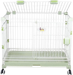 Dog Cage Indoor Large | Heavy-Duty Metal Dog Crate with Double Door Design | Portable Kennel with Pull-Out Tray, Secure Lock & Universal Wheels, Dog Playpen for Small & Medium Dogs, 81cm (Green)