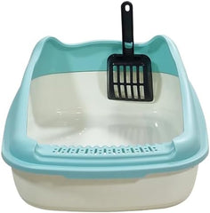 Anti-splash cat litter box with Enclosed design, Easy to clean, Durable plastic material and Removable, Cat Litter Pan with Scoop, Portable, Large size, High fence, and All size cats