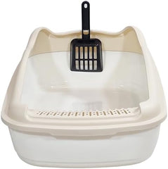 Anti-splash cat litter box with Enclosed design, Easy to clean, Durable plastic material and Removable, Cat Litter Pan with Scoop, Portable, Large size, High fence, and All size cats