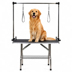 Foldable dog grooming table with Adjustable grooming Arms, Waterproof surface, Storage tray, and Non-slip feet, Heavy-duty grooming table for Large dogs, Easy to assemble