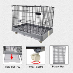 Cat cage with Open-top design, Metal wire, Lockable door, Removable tray, and Universal wheels, Spacious cat cage for Cats and Small dogs, Ideal for Indoor/outdoor use, Easy to assemble 82 cm (Grey)