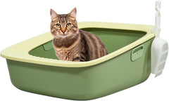 Large semi-enclosed cat litter box for indoor cats & kittens, Durable plastic cat toilet with Portable design, Sand drop pedal, and Litter scoop, Leak-proof design, Easy to clean 59 cm