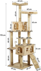 Multi-level cat tree tower with Double perches, Sisal scratching post, Spacious cat condos, and Climbing ladder, Durable cat tree tower for indoor cats, Interactive cat playhouse 170 cm (Beige)