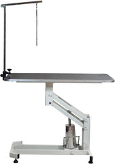 Hydraulic Pet Grooming Table with Pump, Foot lift, and Adjustable feet, Dog grooming table with Adjustable Arm & Secure clamp, Anti-slip Surface and Heavy Duty for all size breeds, 170 cm (White)