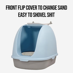 Fully-enclosed cat litter box with Portable handel, Flip cover entrance, Litter scoop, and Detachable design, Durable plastic cat toilet, Ideal for indoor/outdoor use, Easy to clean 38 cm