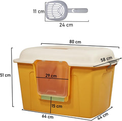 Large Enclosed cat litter box with Front entry & Top exit, Portable design, Sand drop pedal, and Litter scoop, Durable plastic cat toilet for indoor cats & kittens, Easy to clean 80 cm