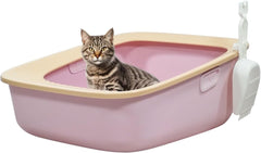 Large semi-enclosed cat litter box for indoor cats & kittens, Durable plastic cat toilet with Portable design, Sand drop pedal, and Litter scoop, Leak-proof design, Easy to clean 59 cm