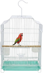 Small Bird Cage with Metal Wire, Ideal for Budgies, Small Parrots, and Parakeets, 45 cm Portable Cage for Indoor-Outdoor, Metal Bird Cage with Hanging, Bottom Tray, Perches, and Feeding Bowls, White