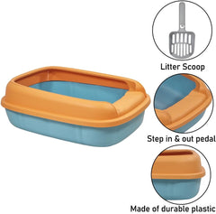 Cat litter box for medium to large cats, Semi-enclosed cat litter box with Detachable design, Durable plastic, Raised fence, and Litter scoop, Ideal for indoor/outdoor, Splash-proof 65 cm