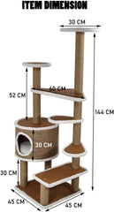 Multi-level cat tree with Double perches, Sisal scratching post, Multiple platforms, and Durable cat condo, Cat climbing tower activity center for indoor cats, Easy to assemble 144 cm (Chocolate)