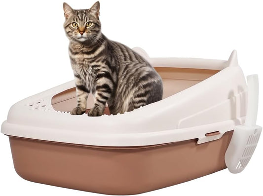 Semi-enclosed cat litter box with Splash-proof design, Sand filter holes, Litter scoop, and Detachable design, Leak-proof & Splash-proof cat toilet for indoor cats, Easy to clean 58 cm