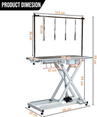 Electric Pet Grooming Table with Foot pedal, Power outlets & USB, Tool Hook and Storage, 191 cm Dog grooming station with Electric motor, Non-slip & Replaceable surface, Height adjustable (White)