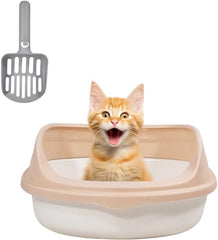 Semi-enclosed cat litter box for medium-sized cats, Durable plastic cat toilet with Splash-proof design, Detachable design, and Litter scoop, Ideal for indoor/outdoor use 46 cm