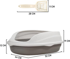 Semi-enclosed cat litter box with Splash-proof design, Detachable design, and Litter scoop, Durable plastic cat litter box for medium to large cats, Ideal for indoor/outdoor use 52 cm