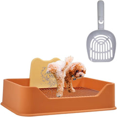 Dog Potty Tray - Dog Toilet for Small to Medium Dogs | Pet Plastic Puppy Training Seat with Splash Proof Design, Stainless Steel Grid & Detachable Pee Post | Indoor & Outdoo