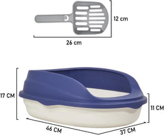 Semi-enclosed cat litter box for medium-sized cats, Durable plastic cat toilet with Splash-proof design, Detachable design, and Litter scoop, Ideal for indoor/outdoor use 46 cm