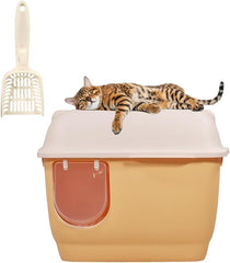 Fully-enclosed cat litter box with Corridor entry & exit, Transparent door, Litter scoop, and Open-top design, Splash-proof cat toilet for Indoor cats & kittens, Easy to clean 57 cm