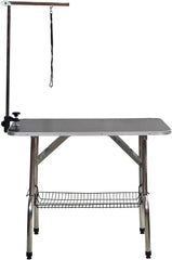 Foldable Pet Grooming Table with Non-slip surface, Folding crossbeams, and Portable Beauty station for small to medium pets, Space saving design, Storage Basket, Adjustable Arm & Noose, 152 cm (Black)