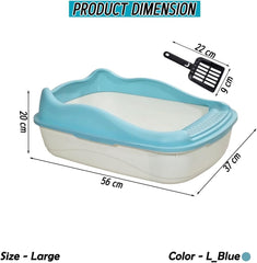 Anti-splash cat litter box with Enclosed design, Easy to clean, Durable plastic material and Removable, Cat Litter Pan with Scoop, Portable, Large size, High fence, and All size cats