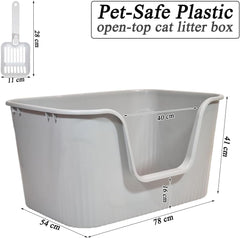 Cat litter box with Extra-large design, Deep high walls, Litter scoop and Low entrance, 78 cm Spacious cat toilet with Odor control, Anti-splash, Durable plastic and Non-stick, Easy to clean