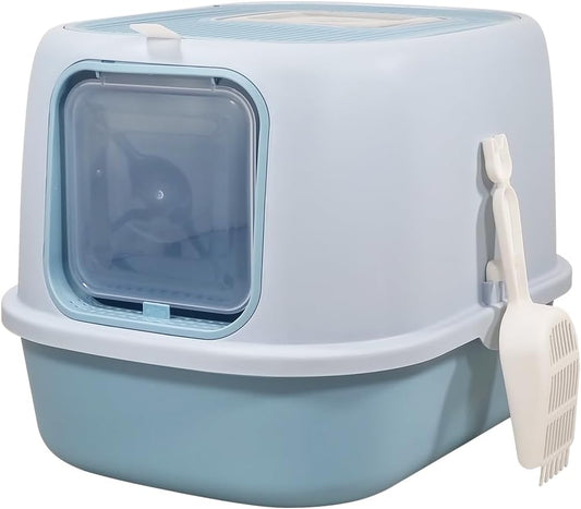 Fully enclosed cat litter box for cats & kittens, Durable plastic cat litter box with Front entry and Top exit, Litter scoop, and Odor control, Ideal for indoor/outdoor, Easy to clean 52 cm