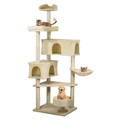 183cm Cat Tree Tower Indoor - Sisal Scratching Post with Soft Perches - Cozy Cat Condos & Bottom Cat Nest - Tall Cat Tree Activity Center for Big Cats to Climb & Relax (Beige)