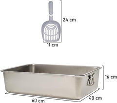 Stainless steel cat litter box with Carrying handle, Smooth edges, and Litter scoop, Rust & Stain resistant cat toilet for Large cats, Ideal for indoor/outdoor use, Easy to clean