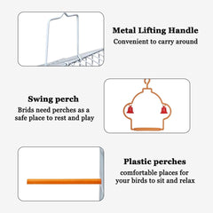 Bird cage for small birds, Durable metal construction bird cage with Portable handle, Swinging perch, Plastic food cups, Perches, and Removable tray, Ideal for indoor & outdoor use 51 cm (white)