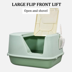 Enclosed cat litter box for Indoor cats & kittens, Durable plastic cat litter box with Transparent door, Litter scoop, and Sand drop pedal, Splash-resistant cat toilet, Easy to clean 65 cm
