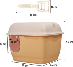 Fully-enclosed cat litter box with Corridor entry & exit, Transparent door, Litter scoop, and Open-top design, Splash-proof cat toilet for Indoor cats & kittens, Easy to clean 57 cm