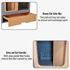 Cat cabinet, Durable 3-layer cat combination litter box with Storage area, Sleeping area, Cat toilet, and Rolling wheels, Durable plastic cat litter box, Ideal for indoor/outdoor use 115 cm