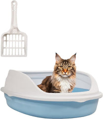 Cat litter box with Durable plastic, Splash-proof design, Detachable design, and Litter scoop, Semi-enclosed cat toilet for small cats, Ideal for indoor/outdoor use, Easy to clean 38 cm