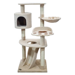 Multi-level Cat Tree for Big Cats | 111cm Cat Tower with Top Perch | Cozy Condo, Soft Hammock & Paw Shape Perch | Indoor Cat Playground with Sisal ladder, Sisal Scratching Posts