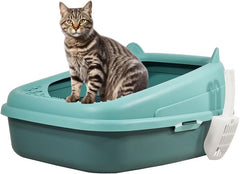 Semi-enclosed cat litter box with Splash-proof design, Sand filter holes, Litter scoop, and Detachable design, Leak-proof & Splash-proof cat toilet for indoor cats, Easy to clean 58 cm