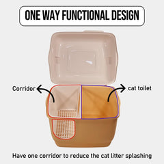 Fully-enclosed cat litter box with Corridor entry & exit, Transparent door, Litter scoop, and Open-top design, Splash-proof cat toilet for Indoor cats & kittens, Easy to clean 57 cm